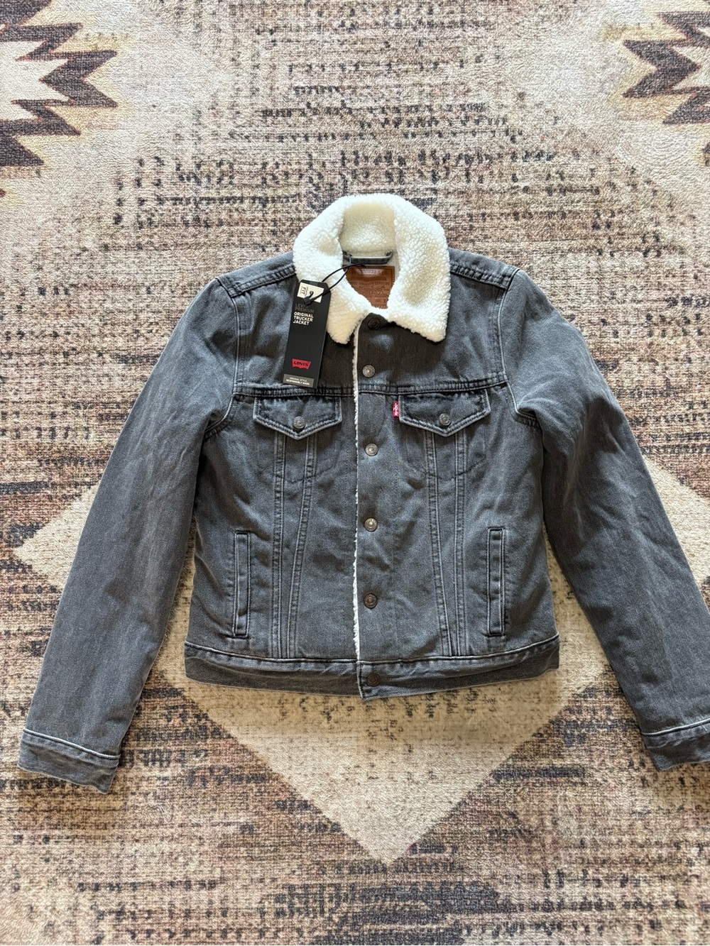 Levi's NWT Women's Original Trucker Washed Black Sherpa-Lined Denim Jacket XS